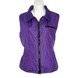 Halston Vest Purple Silk Zip Shiny Sleeveless Shirt Bergdorf Blouse Artsy Glam